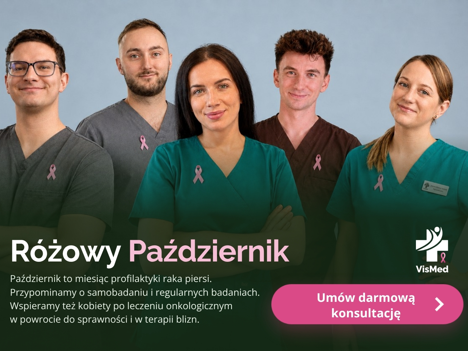 Różowy Październik w Vismed. Umów bezpłatną konsultację fizjoterapeutyczną.